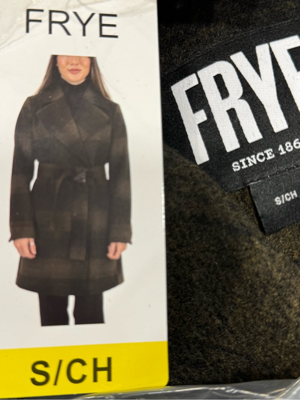 FRYE Black Plaid Belted Trench Coat